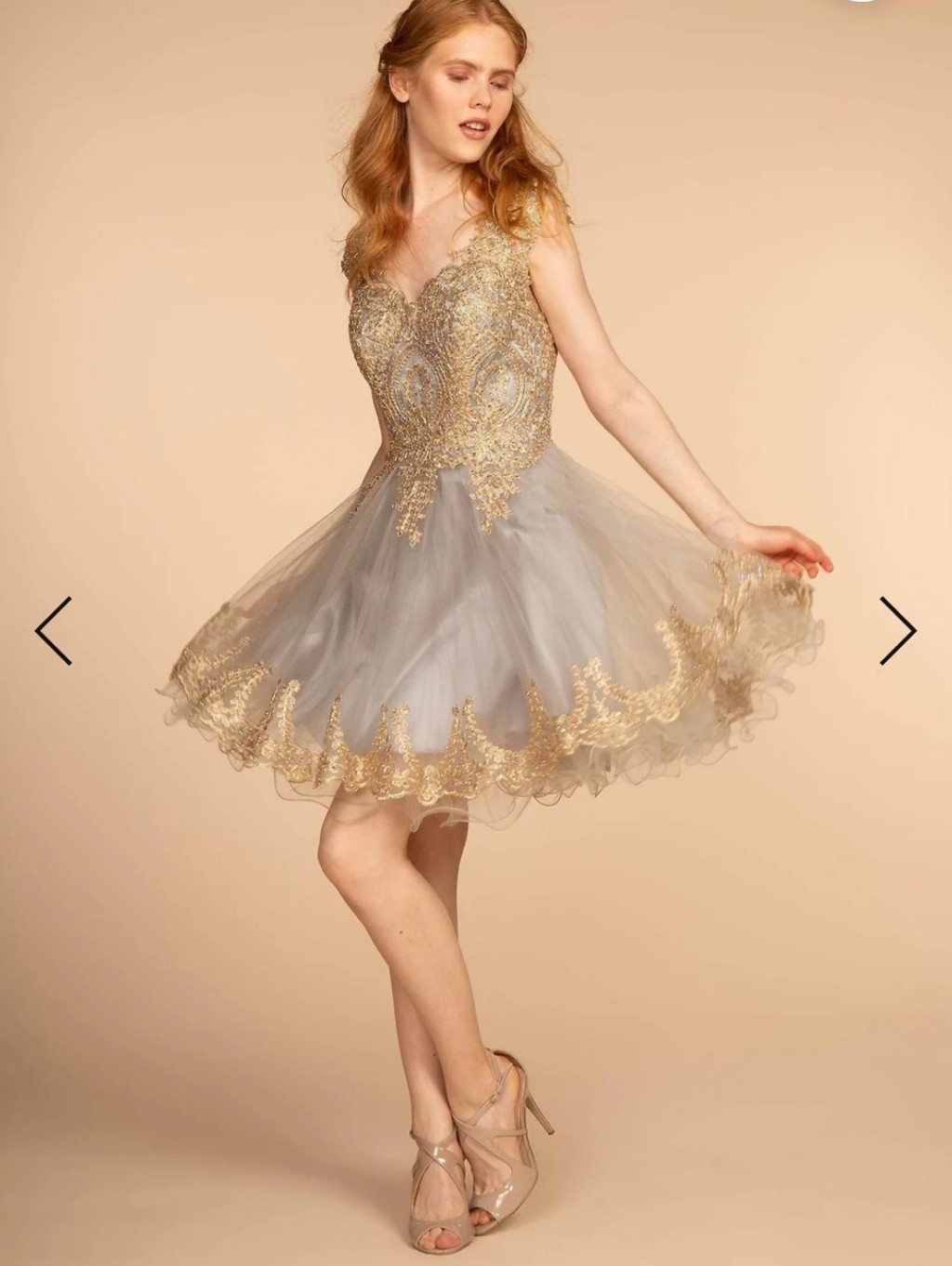 Gold Embroidered Sage Tulle Party Dress